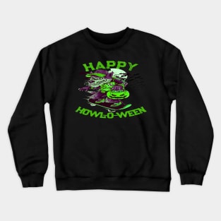 Happy Howl-o-ween Wolf Riding on Skateboard Crewneck Sweatshirt